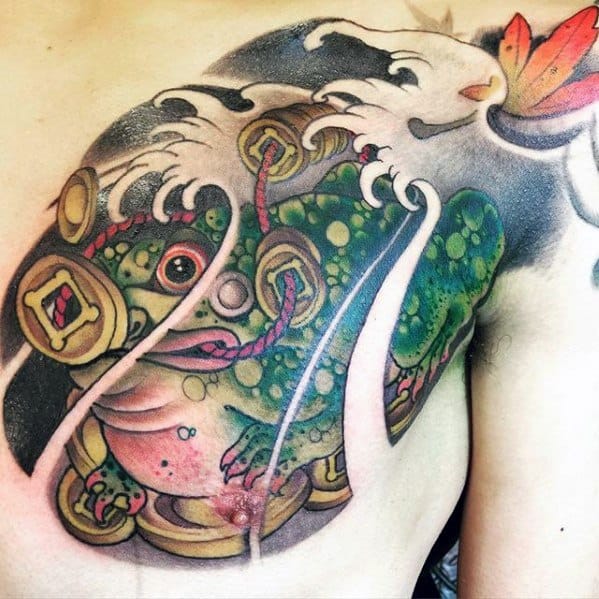 Upper Chest Cool Chinese Toad Tattoo Design Ideas For Male