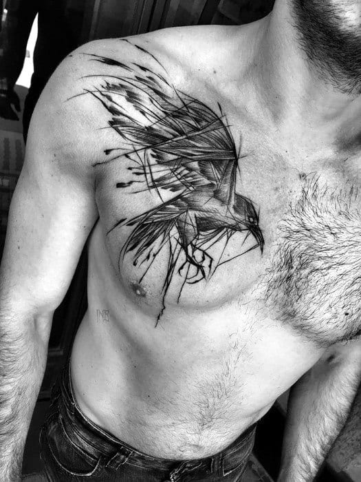 Upper Chest Creative Sketch Tattoos For Men