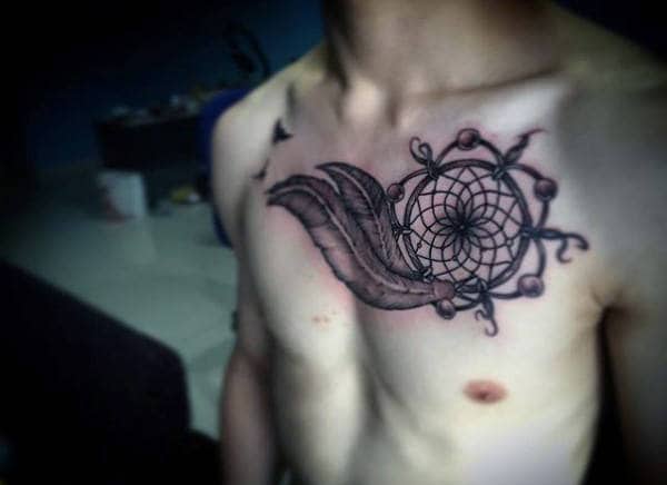 Upper Chest Dreamcatcher Male Tattoos