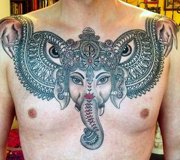 Upper Chest Elephant Head Ganesh Mens Tattoos