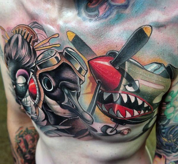 Upper Chest Fighter Jet Us Air Force Guys Tattoos