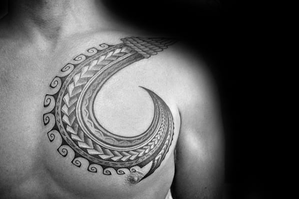 Upper Chest Fish Hook Awesome Tribal Tattoos For Men