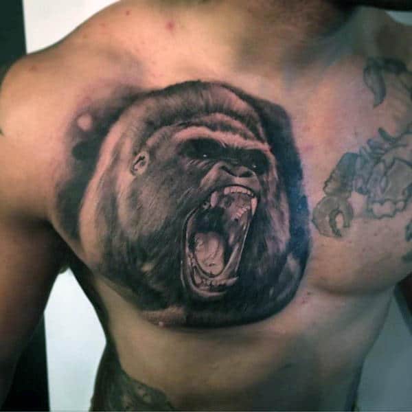 Upper Chest Gorilla Mens Tattoo Design Inspiration