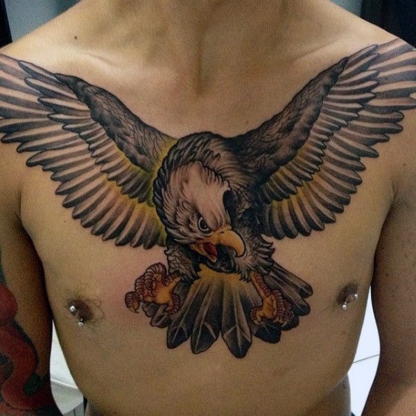 Upper Chest Guys Falcon Tattoo Design Inspiration