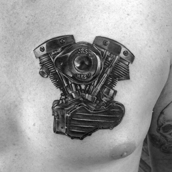 Upper Chest Guys Harley Davidson Engine Tattoo Ideas