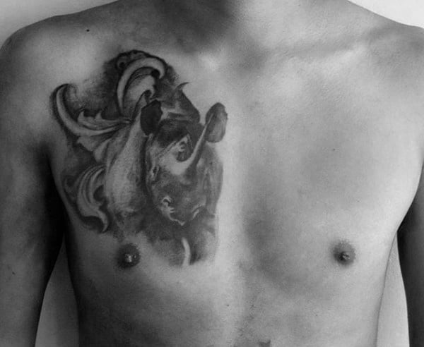 Upper Chest Guys Rhino Tattoo Design Idea Inspiration