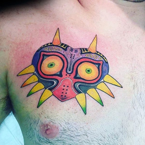 Upper Chest Guys Tattoos With Majoras Mask Design