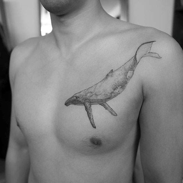 Upper Chest Guys Whale Tattoo Shaded Ink Design