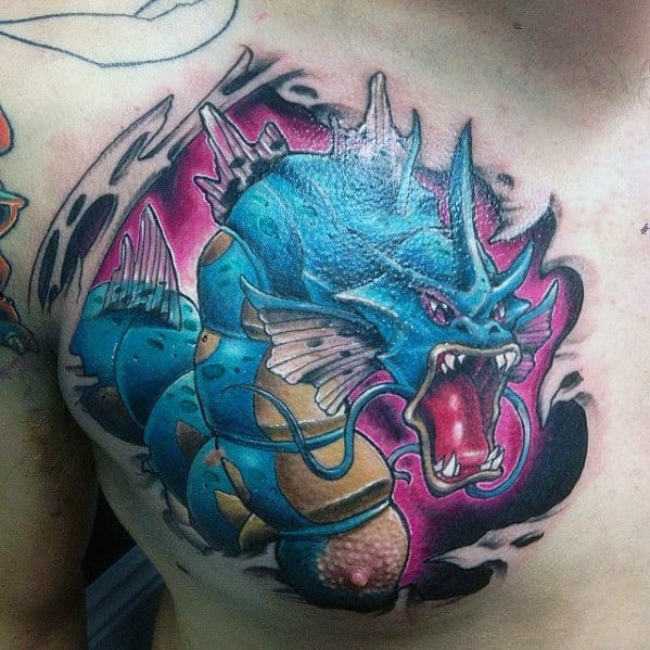 Upper Chest Gyarados Male Pokemon Tattoos