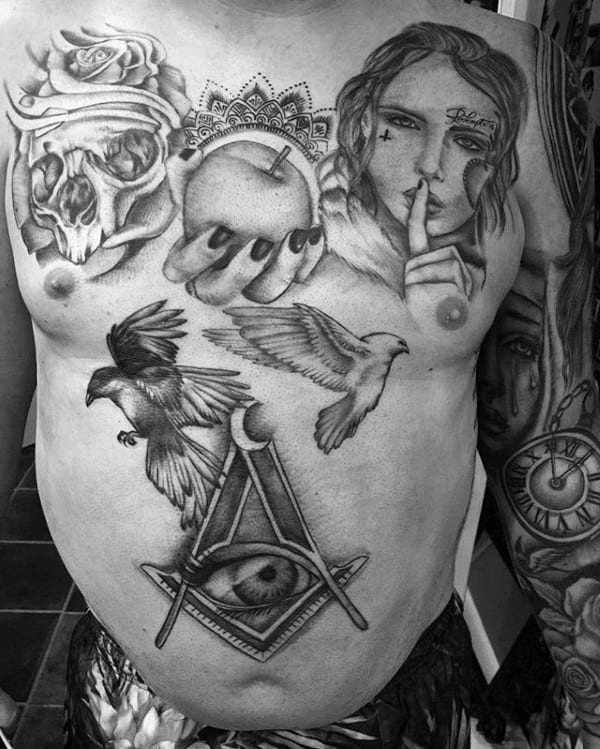 Upper Chest Hand With Apple Guys Tattoos