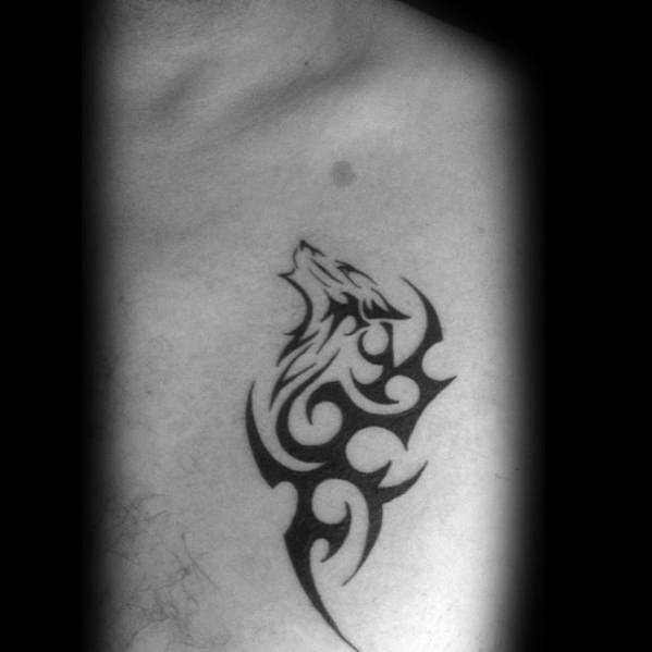 Upper Chest Howling Wolf Animal Tribal Guys Tattoo Ideas