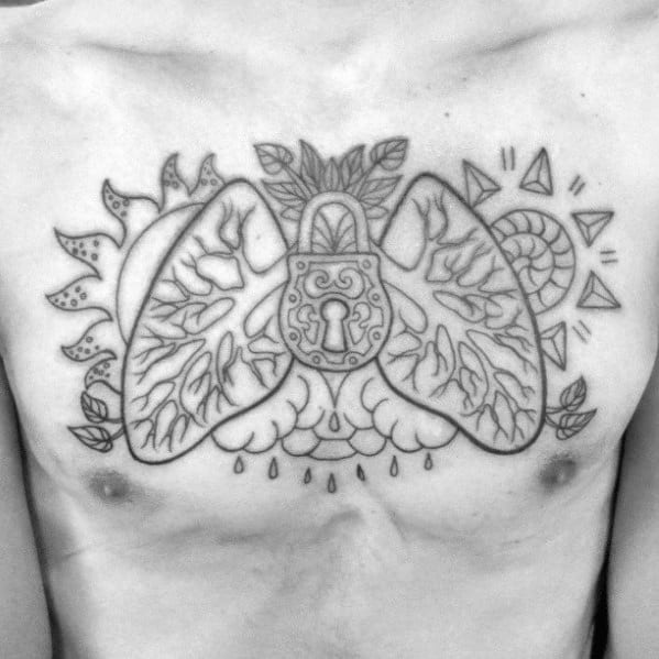 Upper Chest Male Cool Lung Padlock Tattoo Ideas