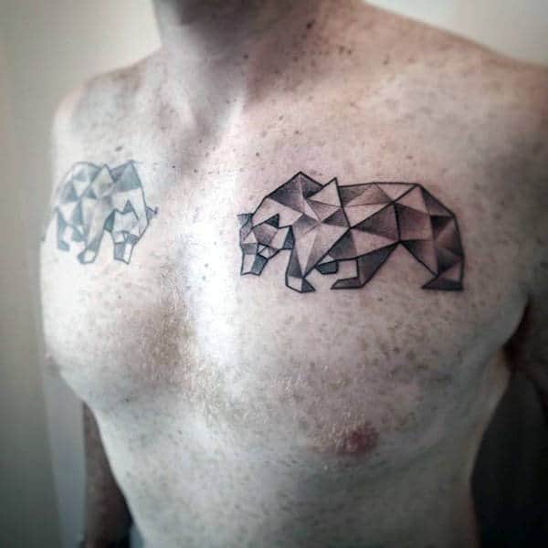 Upper Chest Male Geometric Bears Tattoos