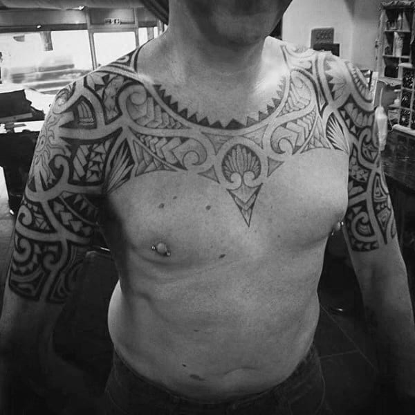 Upper Chest Maori Culture Tattoo On Male