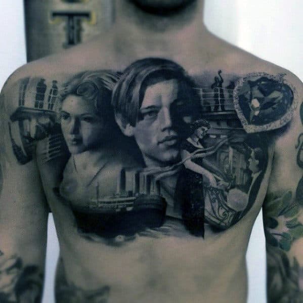 Upper Chest Mens Hyper Realistic Titanic Themed Tattoo