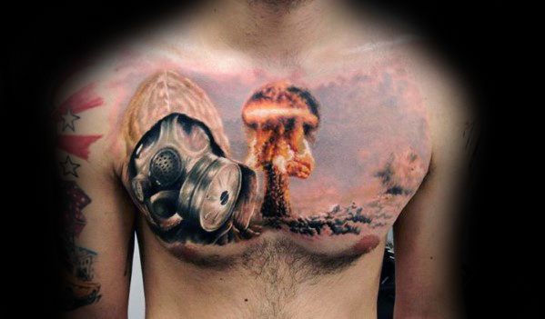 Upper Chest Mens Mushroom Cloud Tattoo Ideas