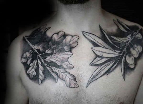 Upper Chest Mens Olive Tree Tattoo Ideas