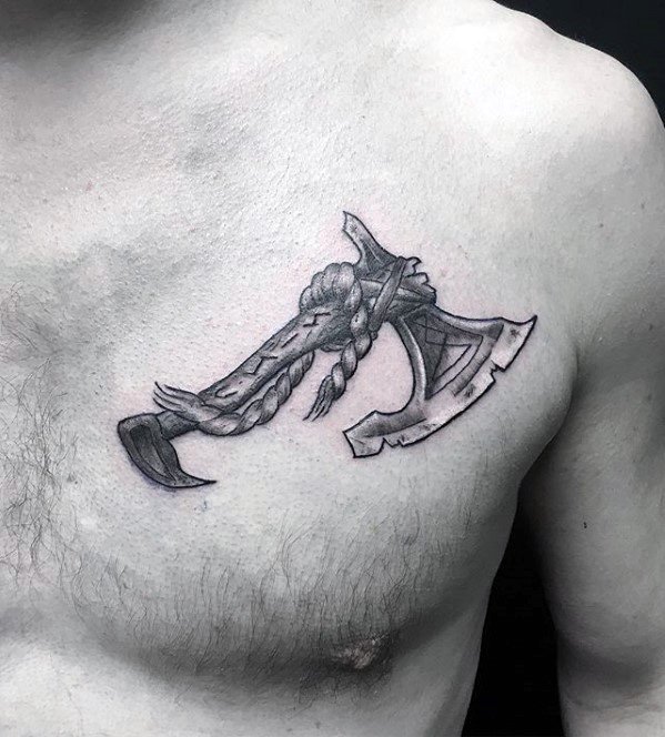 Upper Chest Mens Tattoo Axe Design