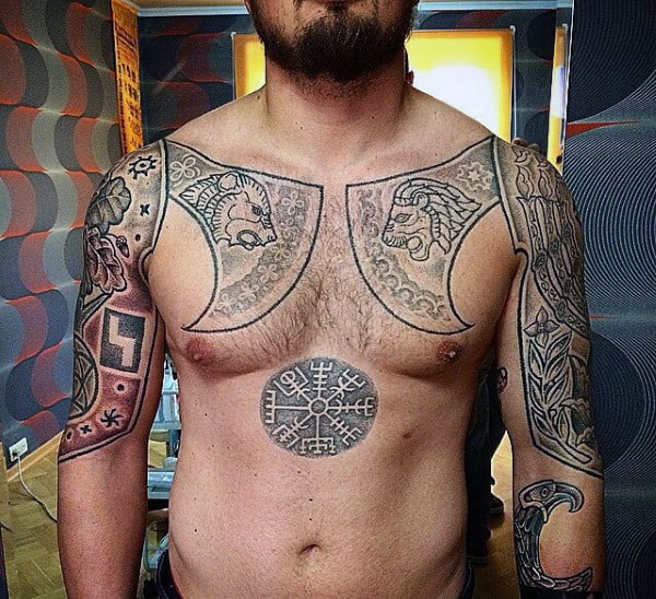 Upper Chest Mens Viking Rune Tattoo