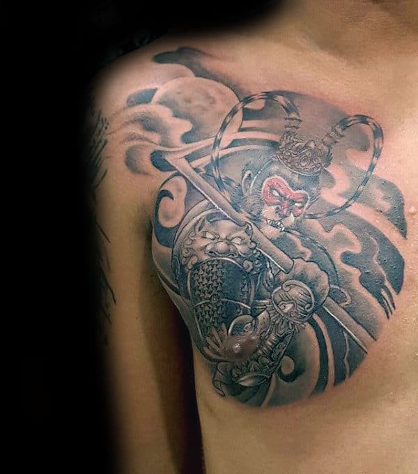 Upper Chest Monkey King Tattoos For Males