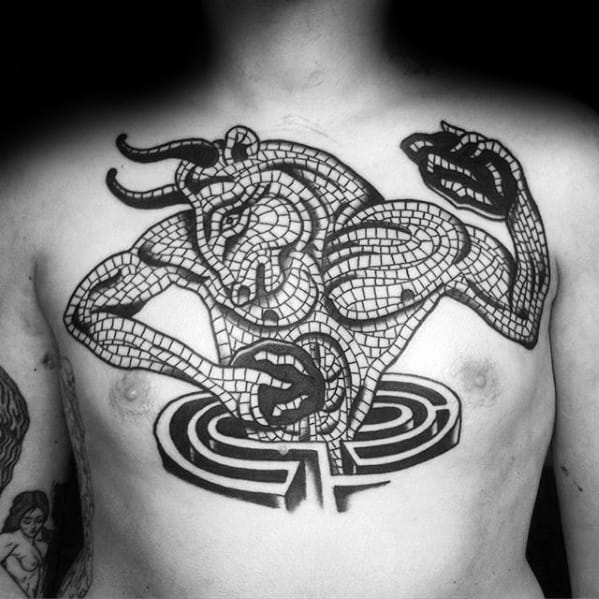 Upper Chest Mosaic Tattoo Design Ideas For Males