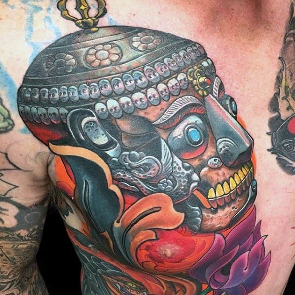 Upper Chest Ornate Skull Head Rad Mens Tattoo Ideas