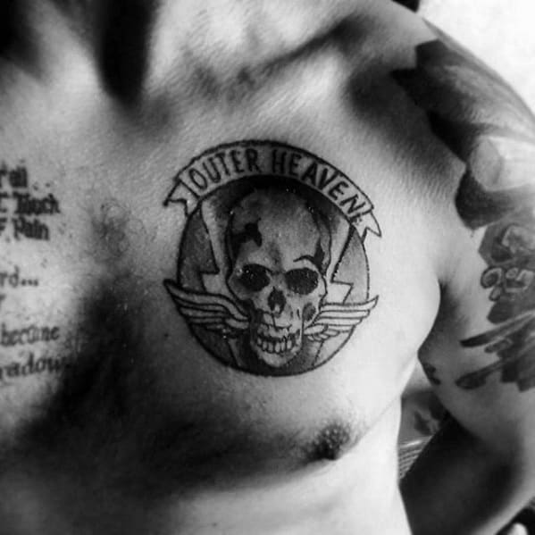 Upper Chest Outer Heaven Skull Creative Metal Gear Tattoos For Men