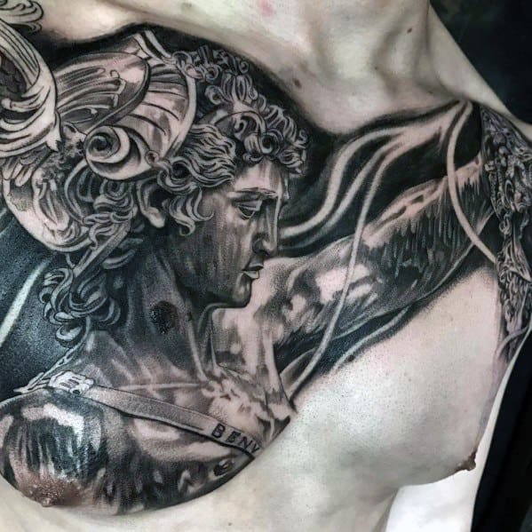 Upper Chest Perseus Tattoo Ideas For Males