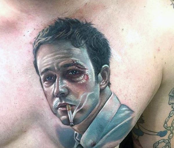 Upper Chest Realistic Tyler Durden Fight Club Male Tattoos