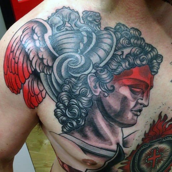 Upper Chest Retro Distinctive Male Perseus Tattoo Designs