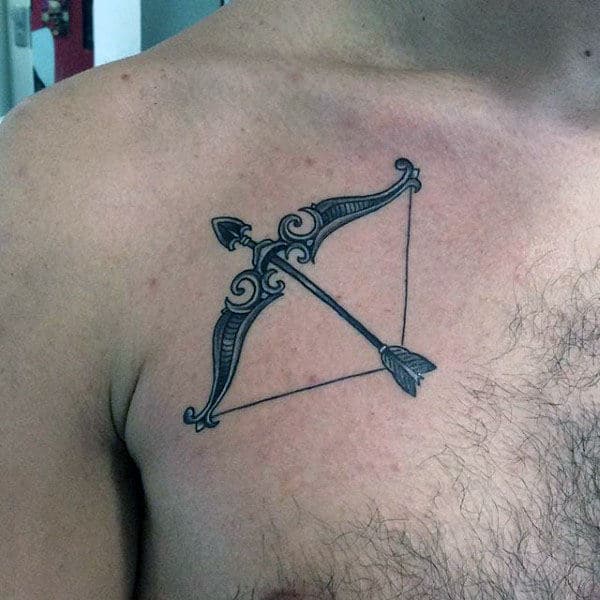 Upper Chest Sagittarius Bow And Arrow Mens Tattoo