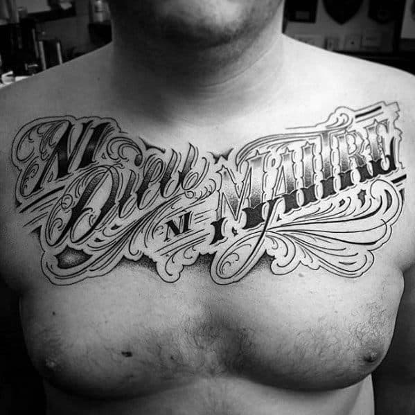 Upper Chest Script Lettering Remarkable Typography Tattoos For Males