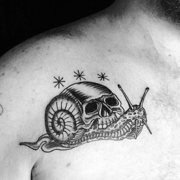 Upper Chest Skull Male Cool Snail Tattoo Ideas