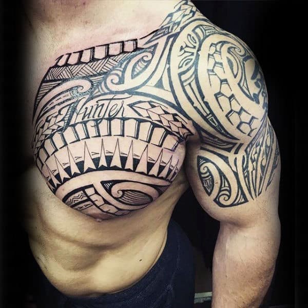 Upper Chest Tribal Tattoo Arm For Guys