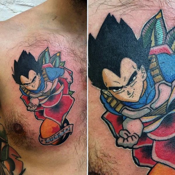Upper Chest Vegeta With Rose Mens Tattoo Designs