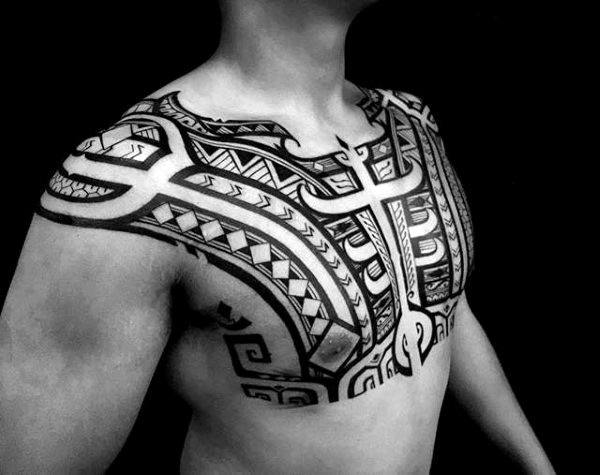 Upper Chest With Shoulders Mens Tribal Tattoos