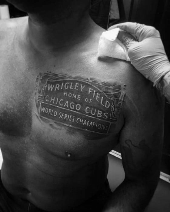 Upper Chest Wrigly Field Chicago Cubs Male Tattoo Designs