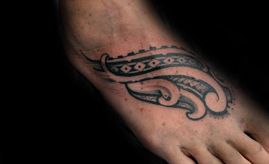 Upper Foot Male Tribal Tattoo Inspiration