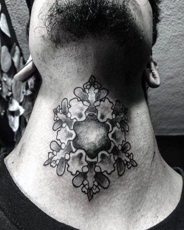 Upper Neck Snowflake Male Tattoo Designs