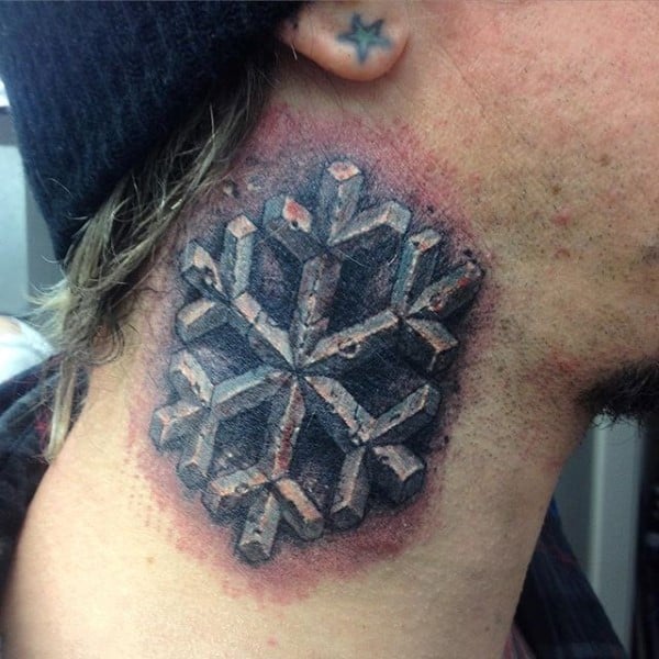 Upper Neck Snowflake Stone Tattoos For Men