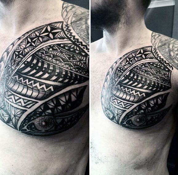 Upper Polynesian Chest Mens Tattoos