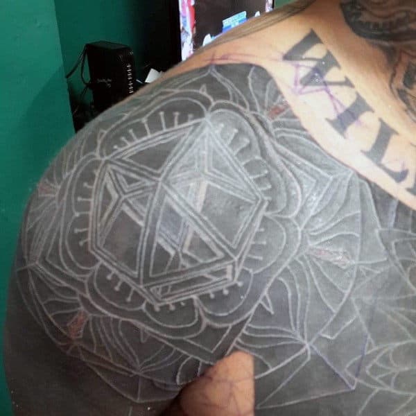 Upper Shoulder And Chest 3d White Ink Tattoos For Men