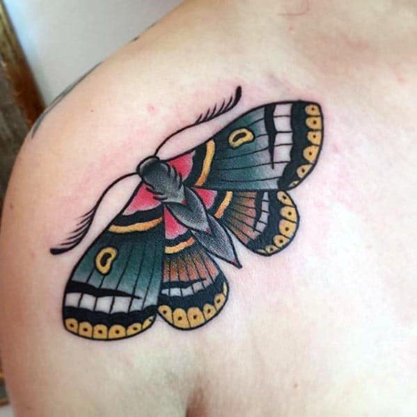 Upper Shoulder Mens Traditional Moth Tattoo Designs