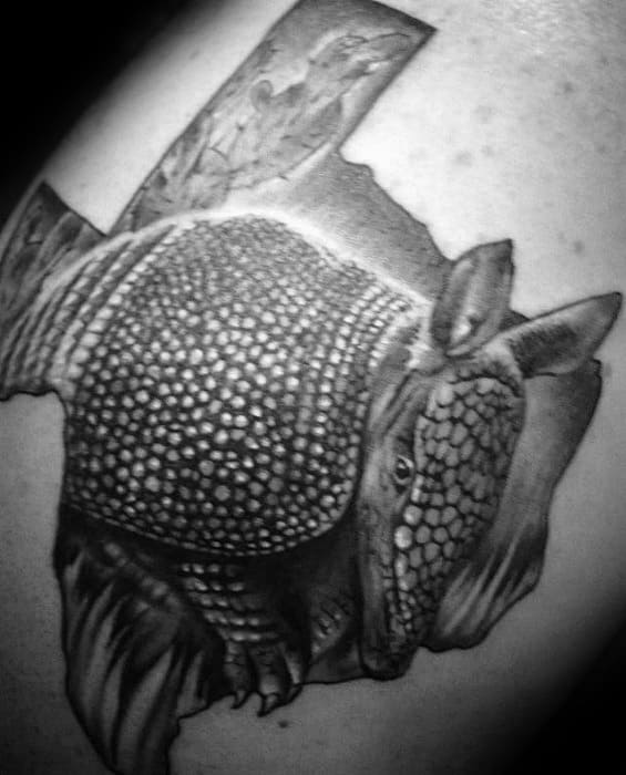 Upper Shoulder Texas State Outline With Armadillo Male Tattoo Ideas