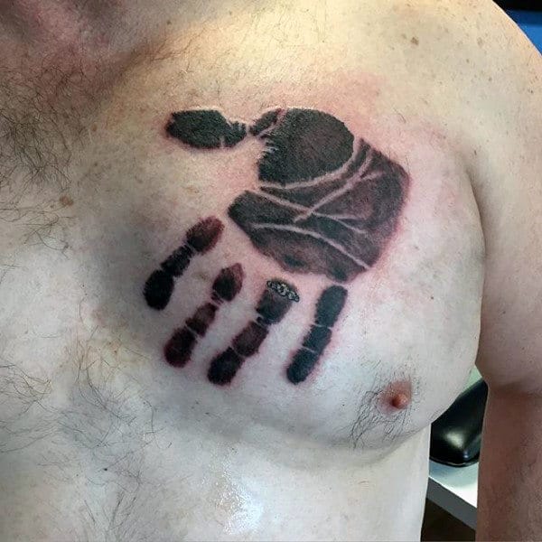 Upside Down Handprint Mens Chest Tattoos