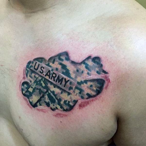 Us Army Digital Camo Mens Upper Chest Ripped Skin Tattoo Design