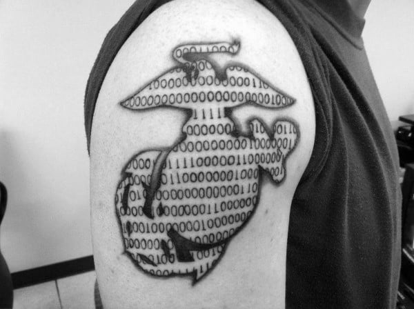 Us Marines Binary Symbol Mens Upper Arm Tattoos