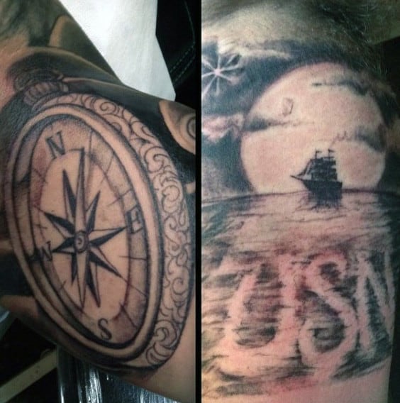 Usn Mens Sailing Ship Arm Tattoo Sleeve
