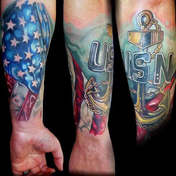 Usn Navy Anchor Tattoo Forearm Sleeve For Men