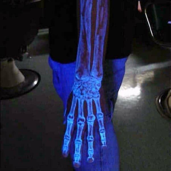 Uv Ink Black Light Mens Hand And Forearm Bone Tattoos